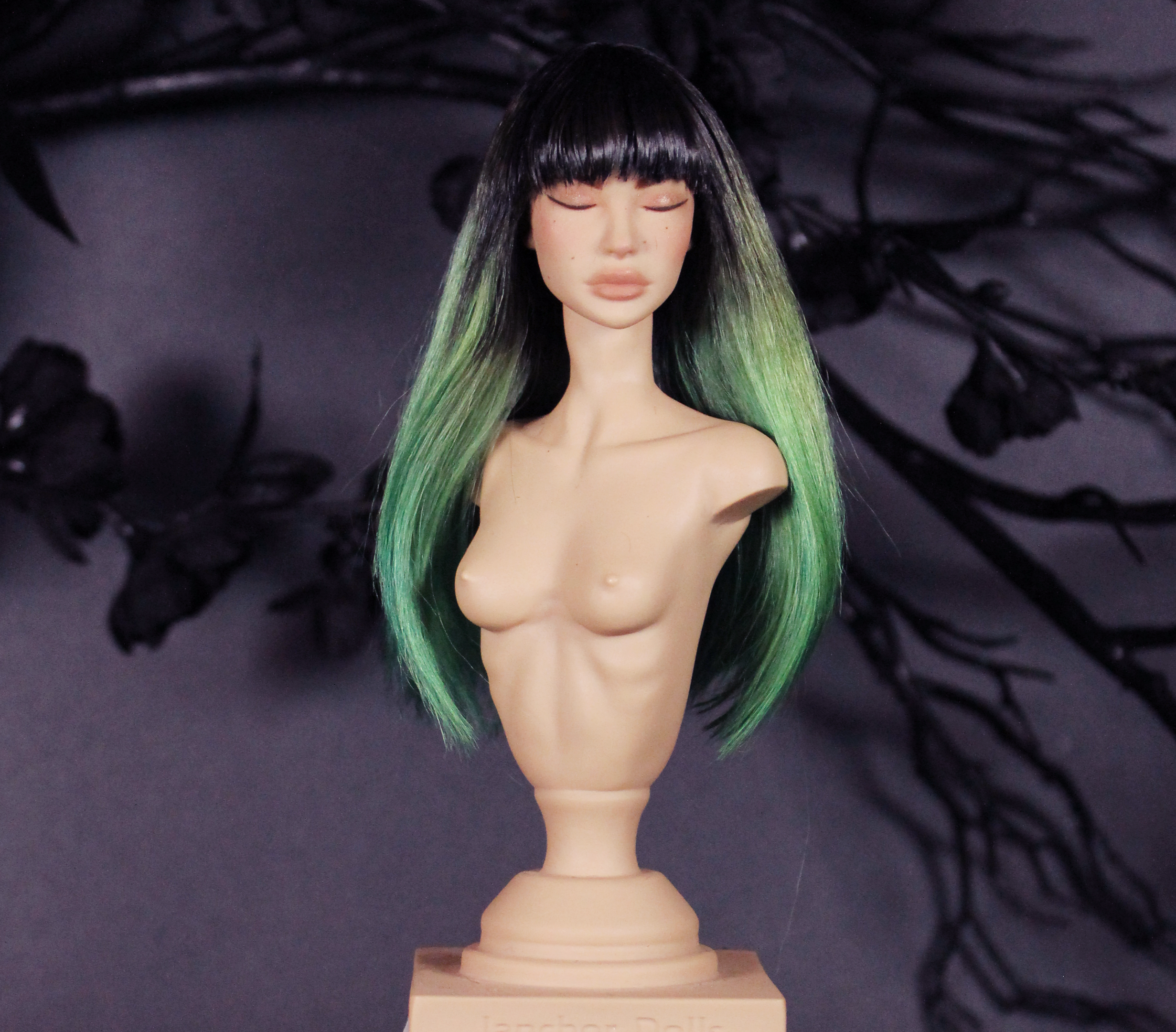 Designer's Wig- Ombre Black-green bang